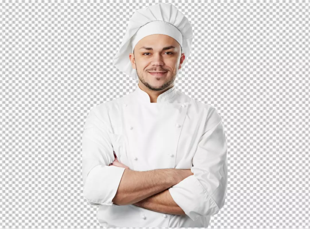 Free Premium PNG Professional male chef cook in white uniform and cook hat holding carrot looking at camera with smile on face standing over transparent background PNG