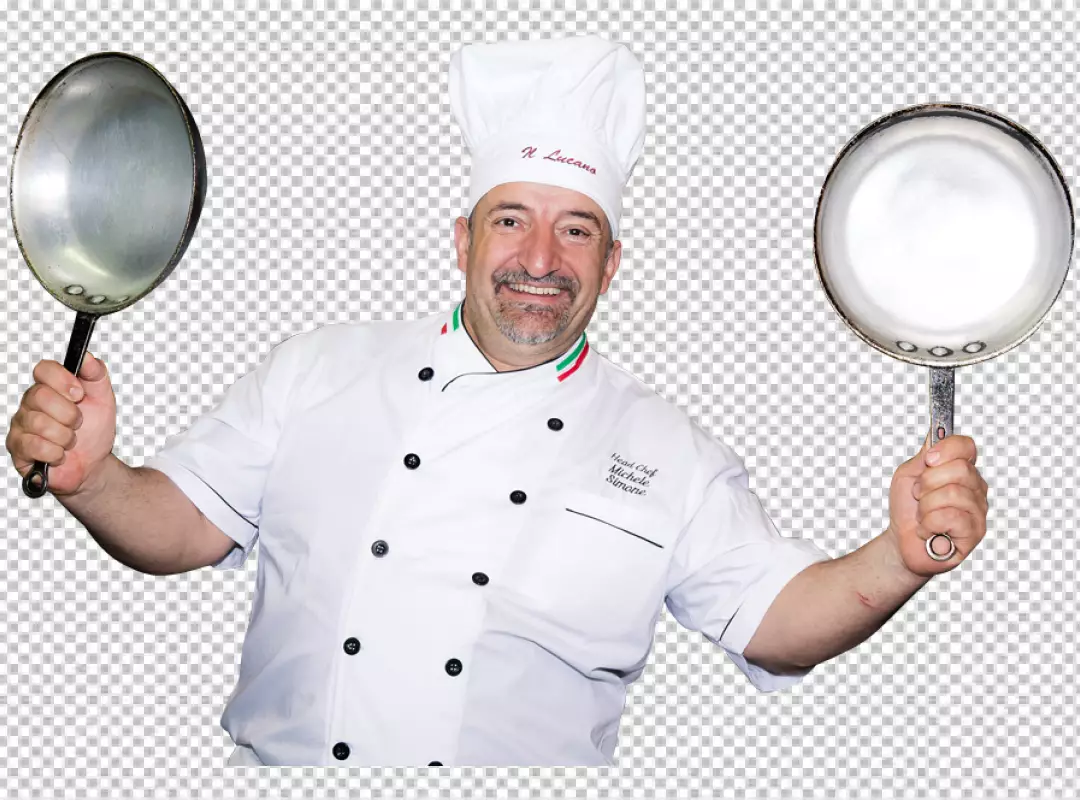 Free Premium PNG Professional male chef cook in white uniform and cook hat holding transparent background 