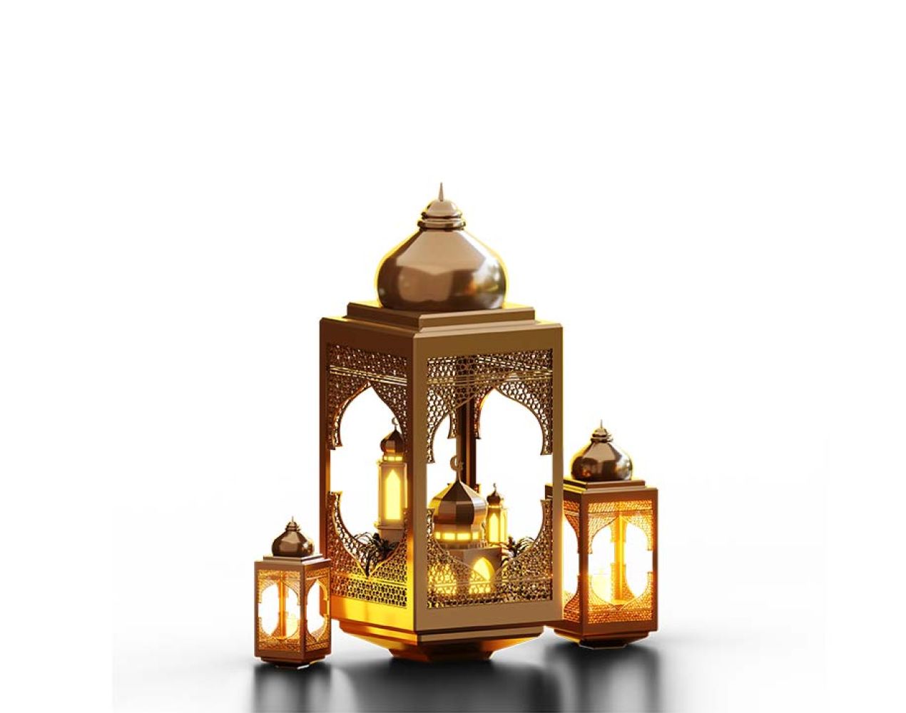 Free Premium PNG Ramadan Kareem 3 Lamp With Shadow under the lamp