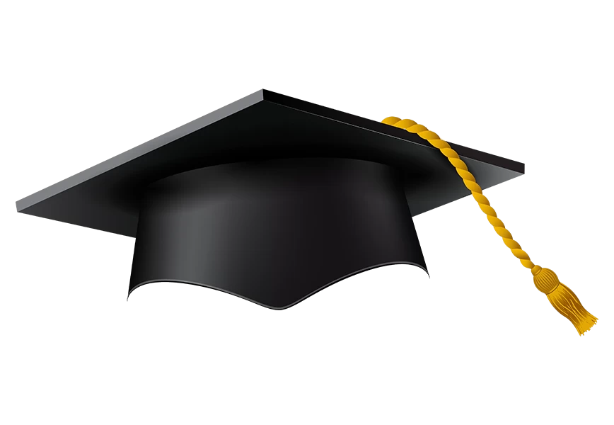 Free Premium PNG Realistic set of black graduation caps PNG with golden rope