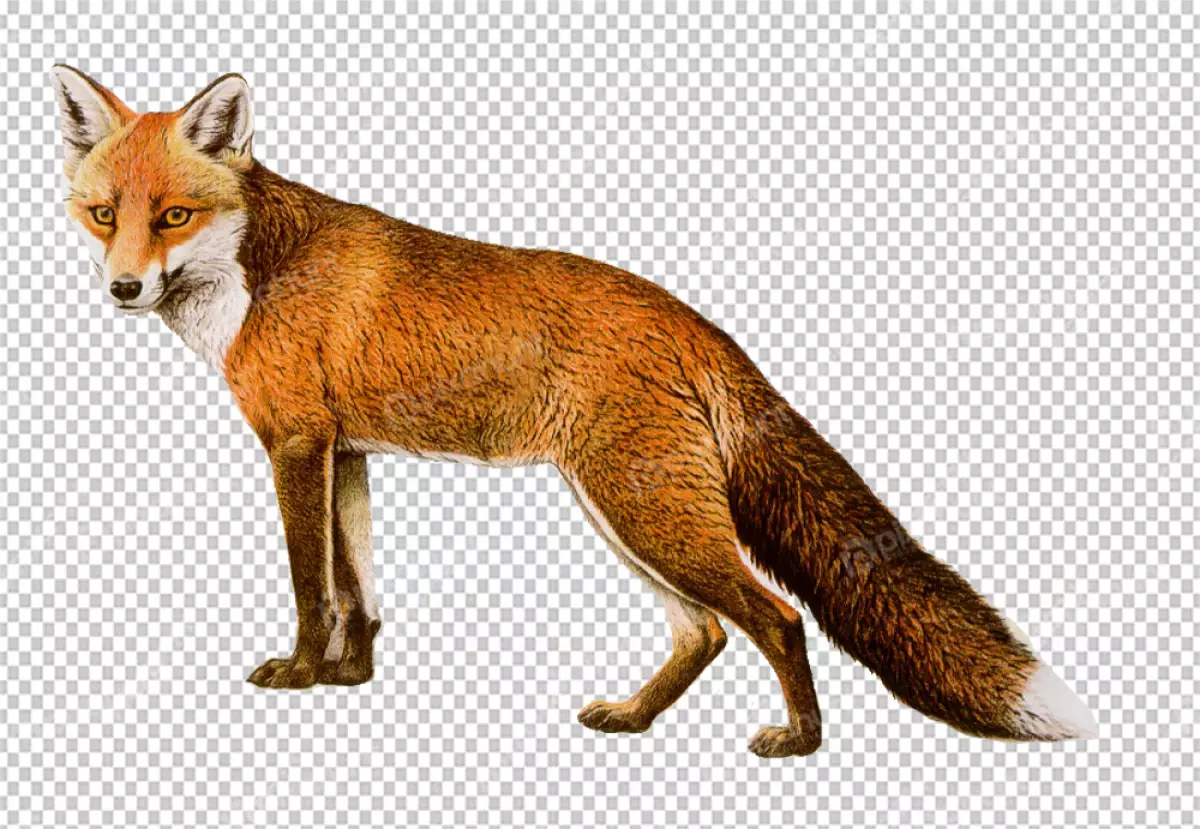 Free Premium PNG Red fox is standing on all fours, with its body facing to the left