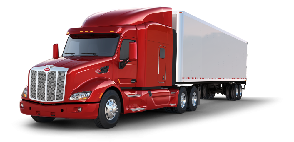 Free Premium PNG Red long trailer truck from left front angle view PNG background