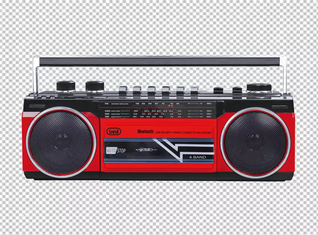Free Premium PNG Red retro-styled boombox stereo cassette recorder