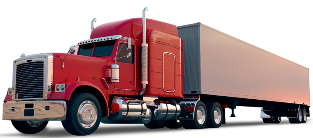 Free Premium PNG Red semi-truck and silver trailer isolated background