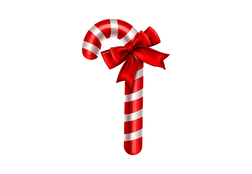 Free Premium PNG Red striped candy cane Xmas traditional sweet delicious or Christmas tree toy decor realistic 3d vector illustration. Festive dessert stick for eating or indoor decorating spruce hanging isolated