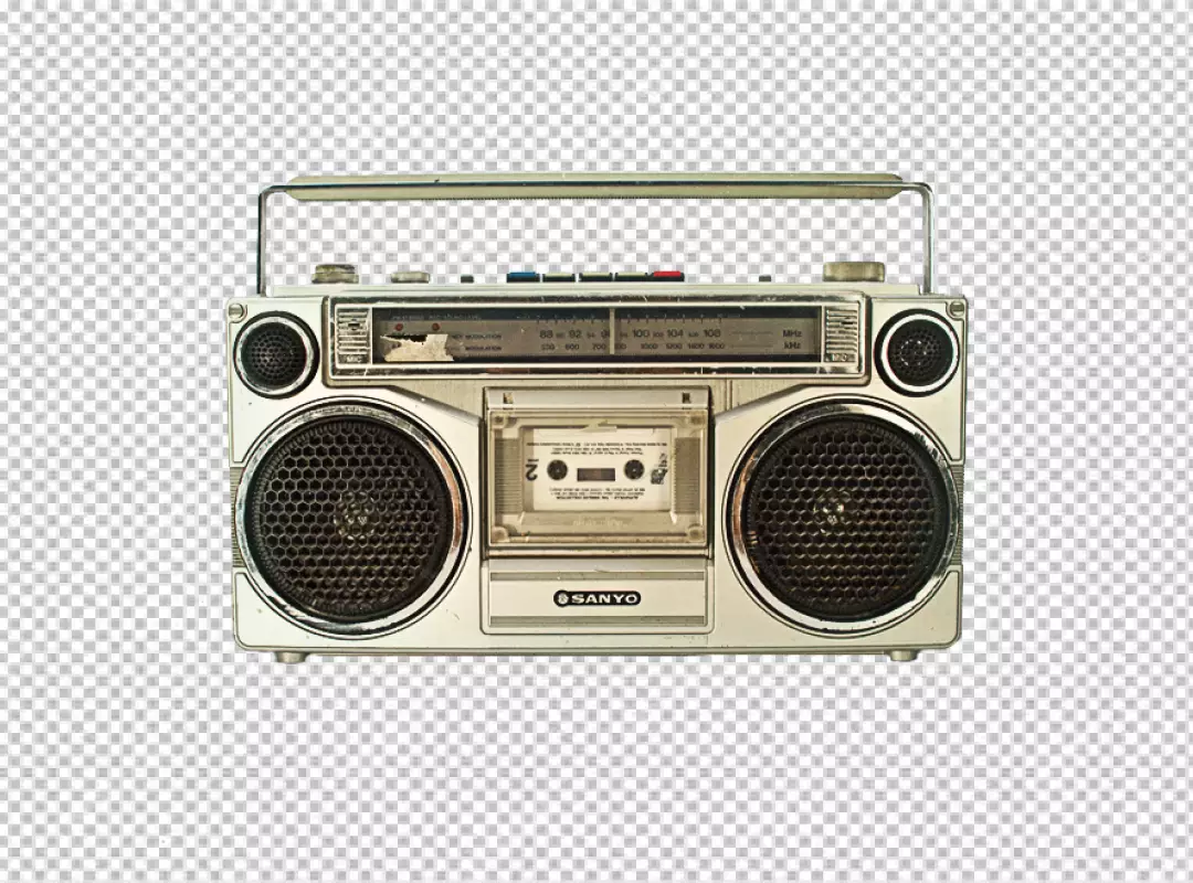 Free Premium PNG Silver and black retro boombox stereo cassette player