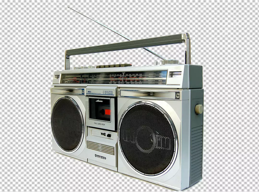 Free Premium PNG Silver Sanyo boombox stereo from the 1980s