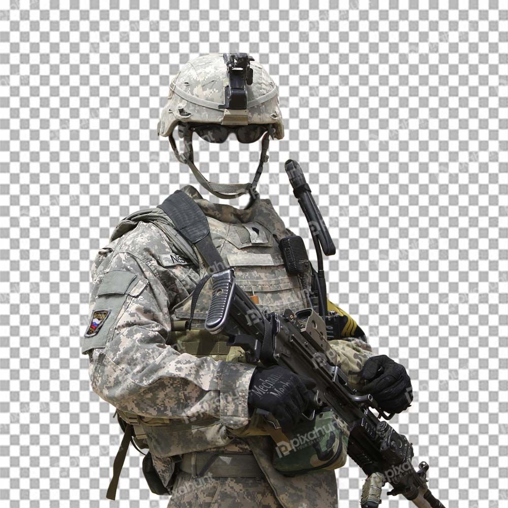 Free Premium PNG Soldier in military uniform armed with machine guns