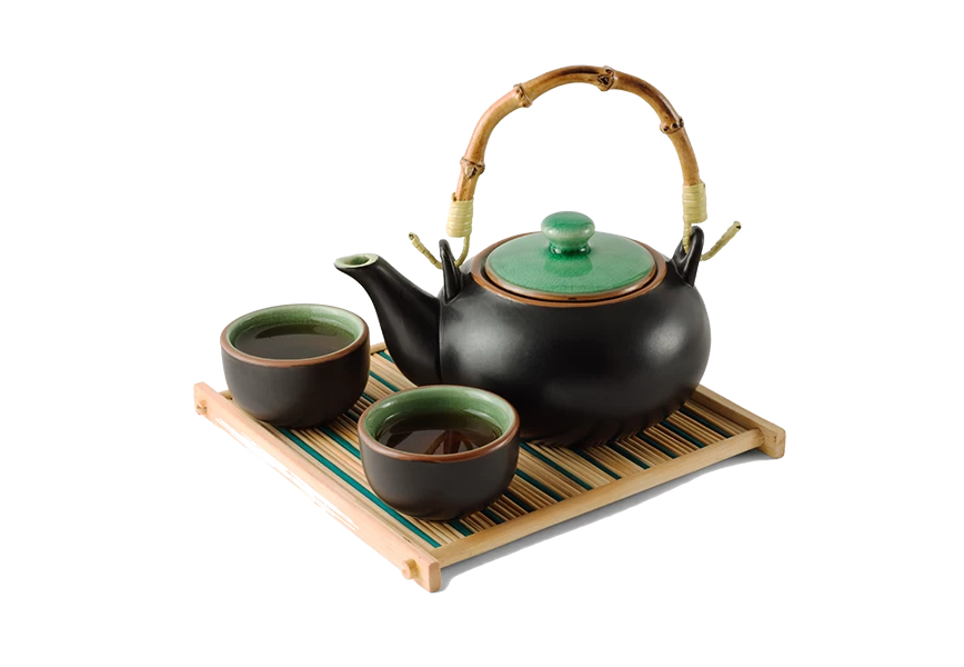 Free Premium PNG Teapot and tea set on wooden tray png