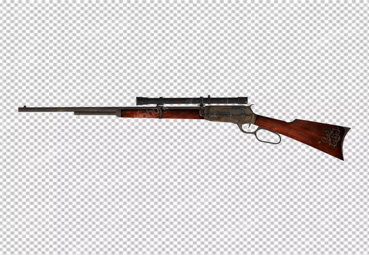 Free Premium PNG The brown wooden air rifle for shooting range with optical sight isolated on transparent background