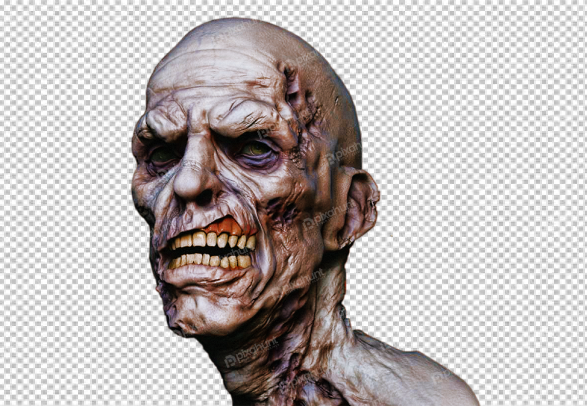Free Premium PNG The zombie is depicted in a state of decay, with its flesh rotting and its teeth exposed | Zombie face