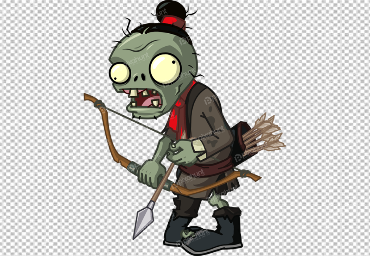 Free Premium PNG The zombie is in a position where he is about to shoot an arrow from his bow and arrow comick.io
