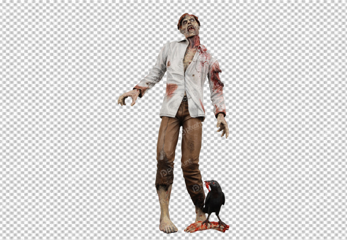 Free Premium PNG The zombie is standing in an upright position, facing the viewer at a slight angle