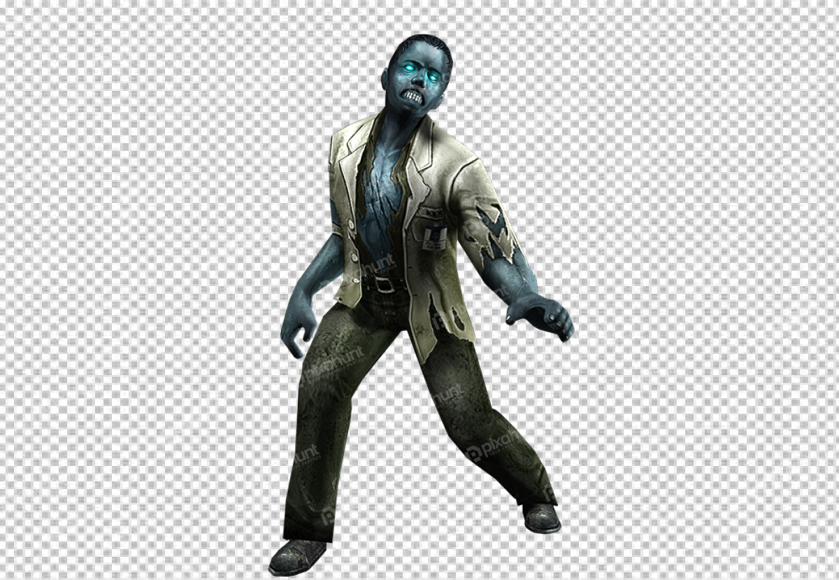 Free Premium PNG The zombie is wearing a white lab coat, blue pants, and brown shoes