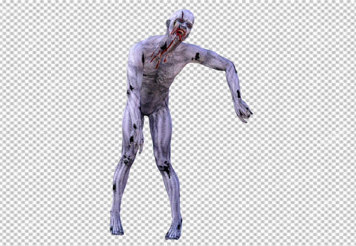 Free Premium PNG The zombie right arm is outstretched, and his left arm is hanging limply at his side