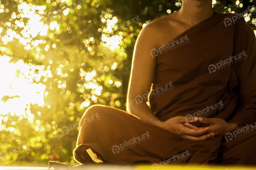 Free Premium Stock Photos theravada monk meditation in natural environment