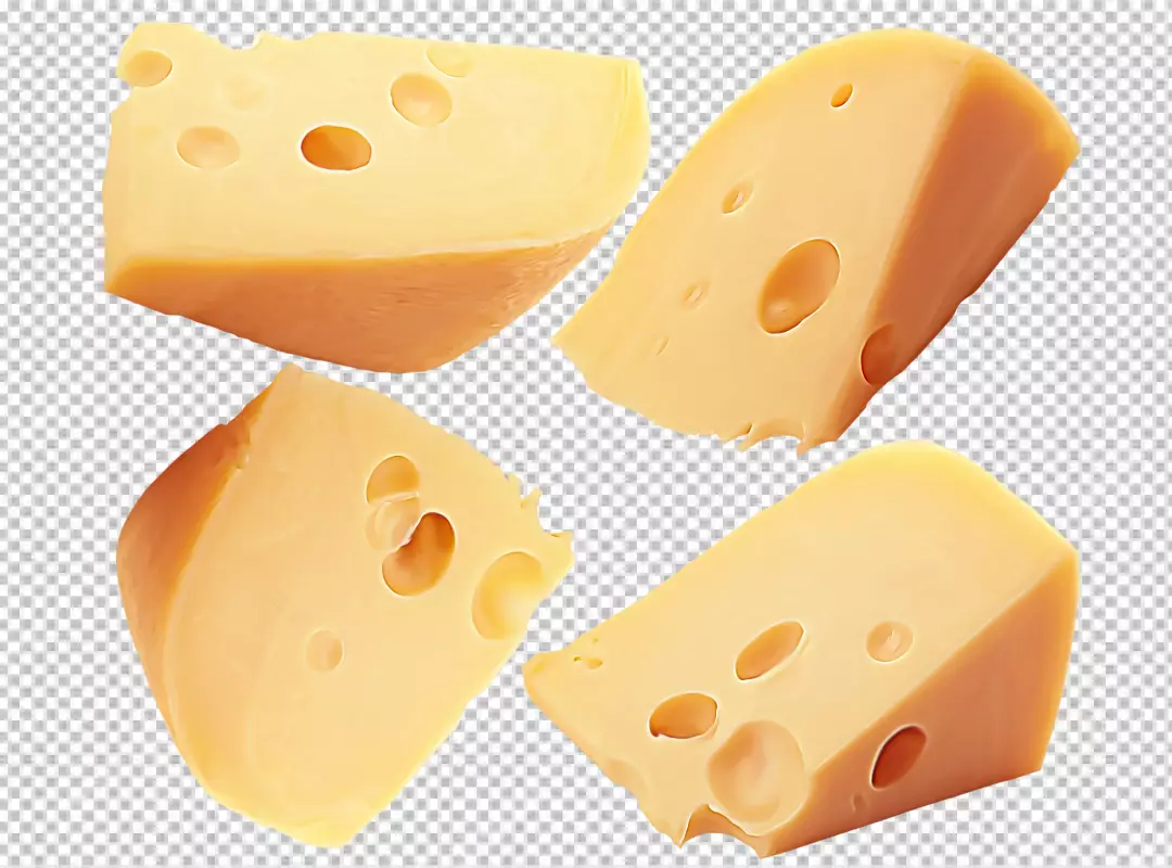 Free Premium PNG Triangular Pieces of Swiss Cheese Close up Isolated on PNG Background