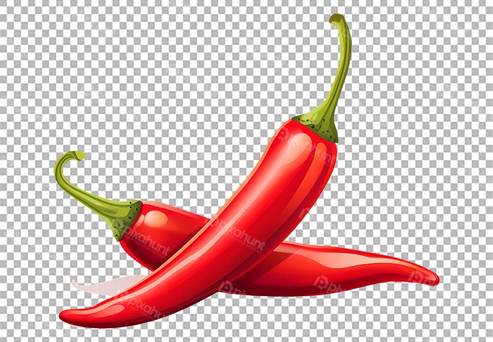 Free Premium PNG Two red chili peppers with green leaves