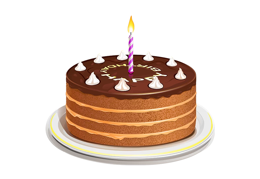 Free Premium PNG Vector Icon of a birthday cakecheesecake with chocolate There is a lighted candle in the cake transparent background