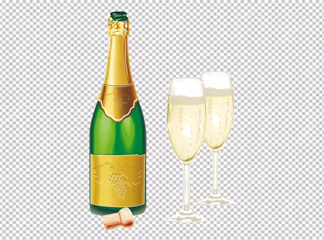 Free Premium PNG wine bottle and two glass transparent background 