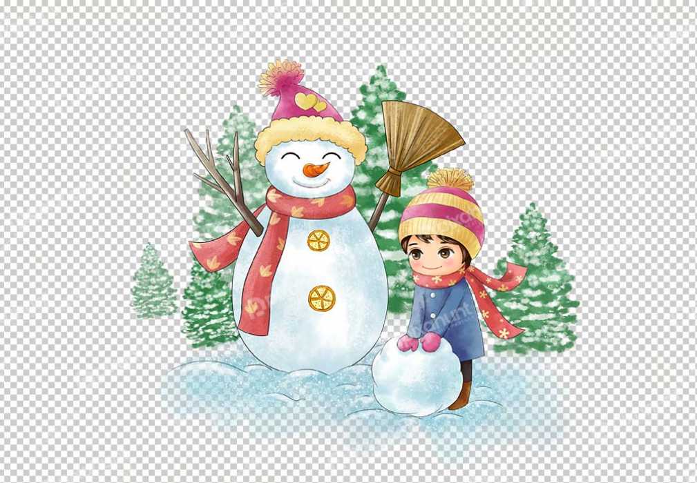 Free Premium PNG Winter Cartoon Snowman Comics | Children and snowman