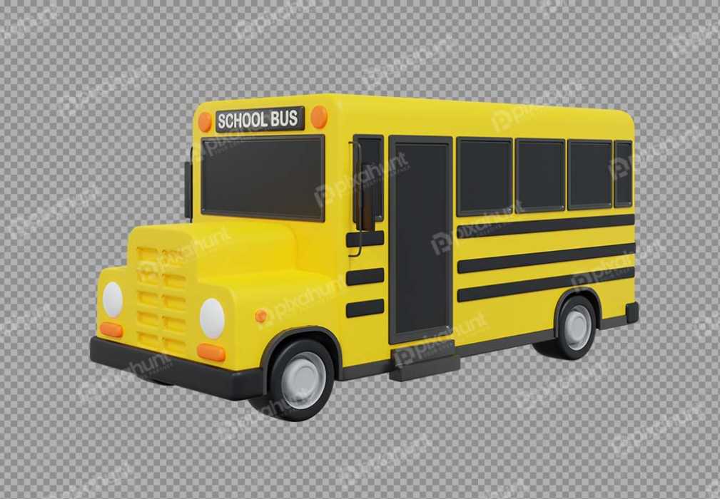 Free Premium PNG Yellow and black color 3D school bus illustration 