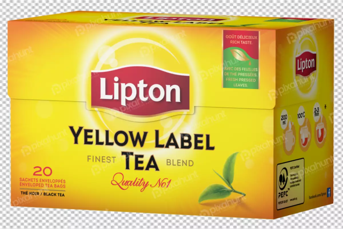 Free Premium PNG Yellow Label Finest Tea Blend | Green tea Darjeeling tea Lipton Tea bag
