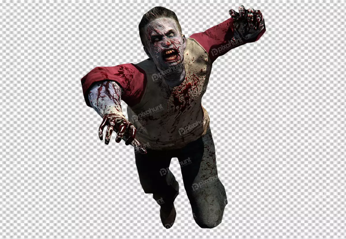 Free Premium PNG Zombie eyes are wide and staring, and its skin is pale and clammy