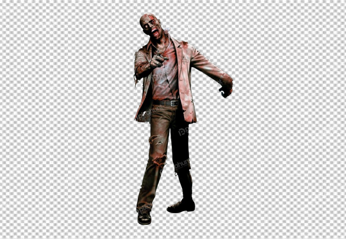 Free Premium PNG Zombie is wearing a tattered suit and tie, and its skin is pale and rotting