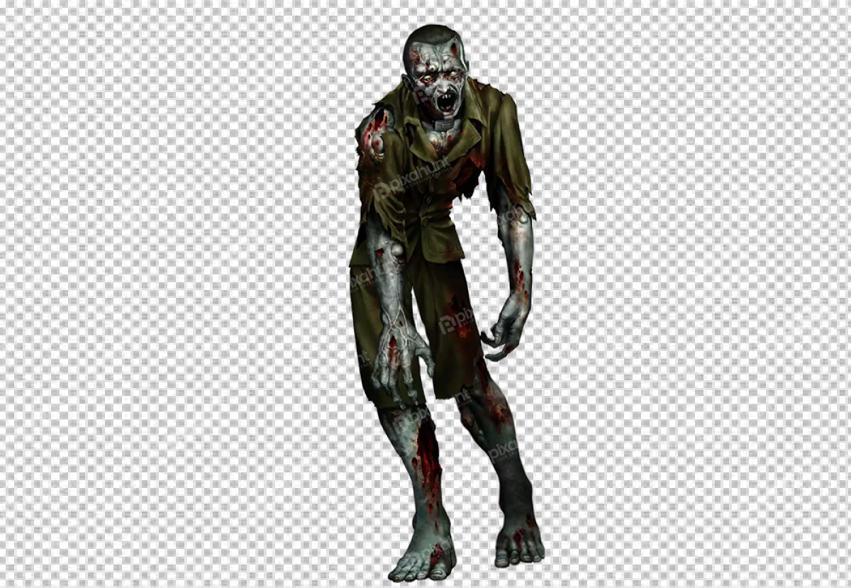 Free Premium PNG Zombie mouth is open in a snarl, and his teeth are bared