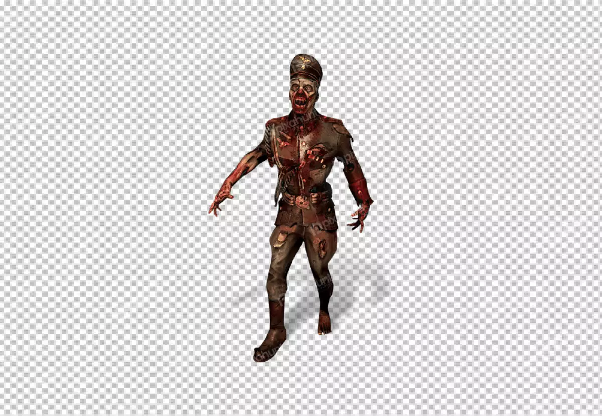 Free Premium PNG Zombie Police is wearing a tattered German military uniform, its cap tilted at a jaunty angle.