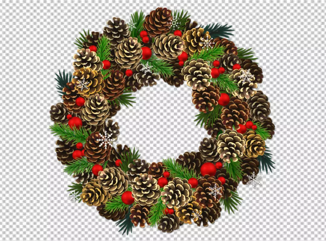 Free Premium PNG A wreath with a red berries on it is shown on a transparent BG PNG