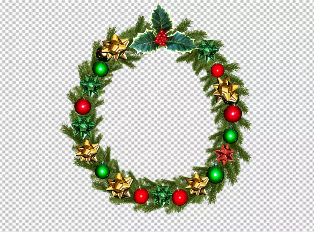 Free Premium PNG Realistic christmas wreath with red ornaments PNG background 