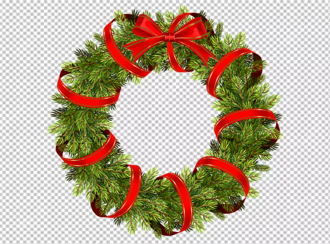 Free Premium PNG A wreath with a red bow and a christmas wreath on it PNG