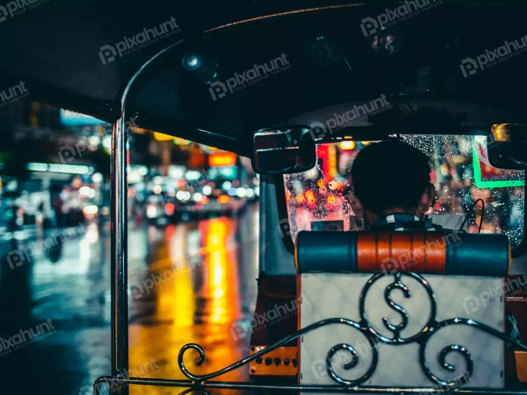 Free Premium Stock Photos Inside of a tuk-tuk a three-wheeled vehicle that is common in Thailand