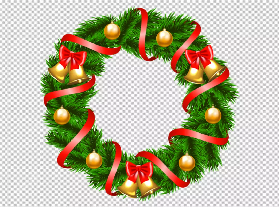 Free Premium PNG Christmas wreath red ribbon bow Isolated