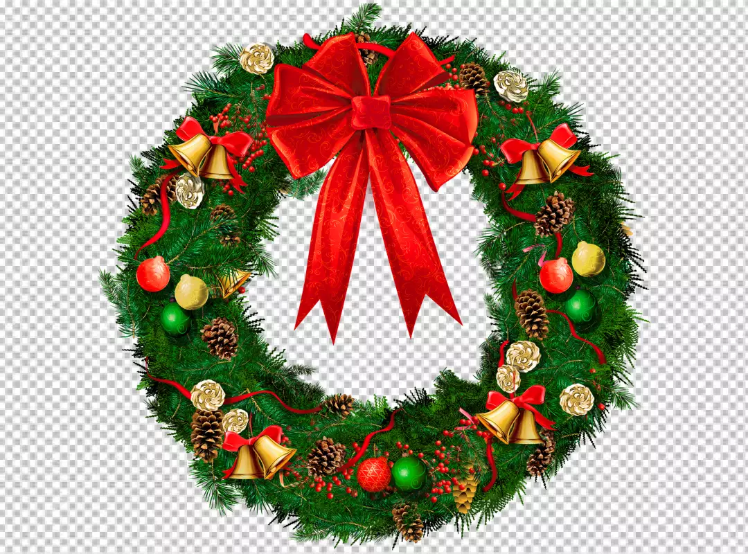 Free Premium PNG Realistic christmas wreath with red ornaments transparent bg