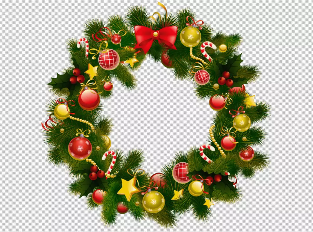 Free Premium PNG Christmas wreath with gift boxes and snowflakes png bg