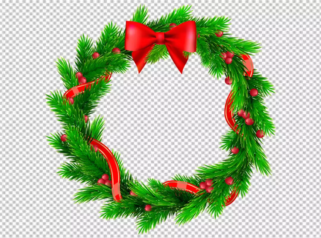 Free Premium PNG A wreath with a red bow and a christmas wreath on it transparent bg