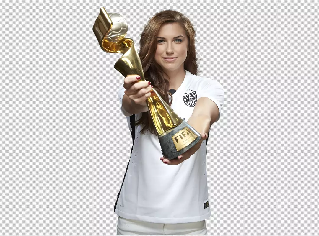 Free Premium PNG USA Women Football Player Alex Morgan give the trophy everyone because they get the award