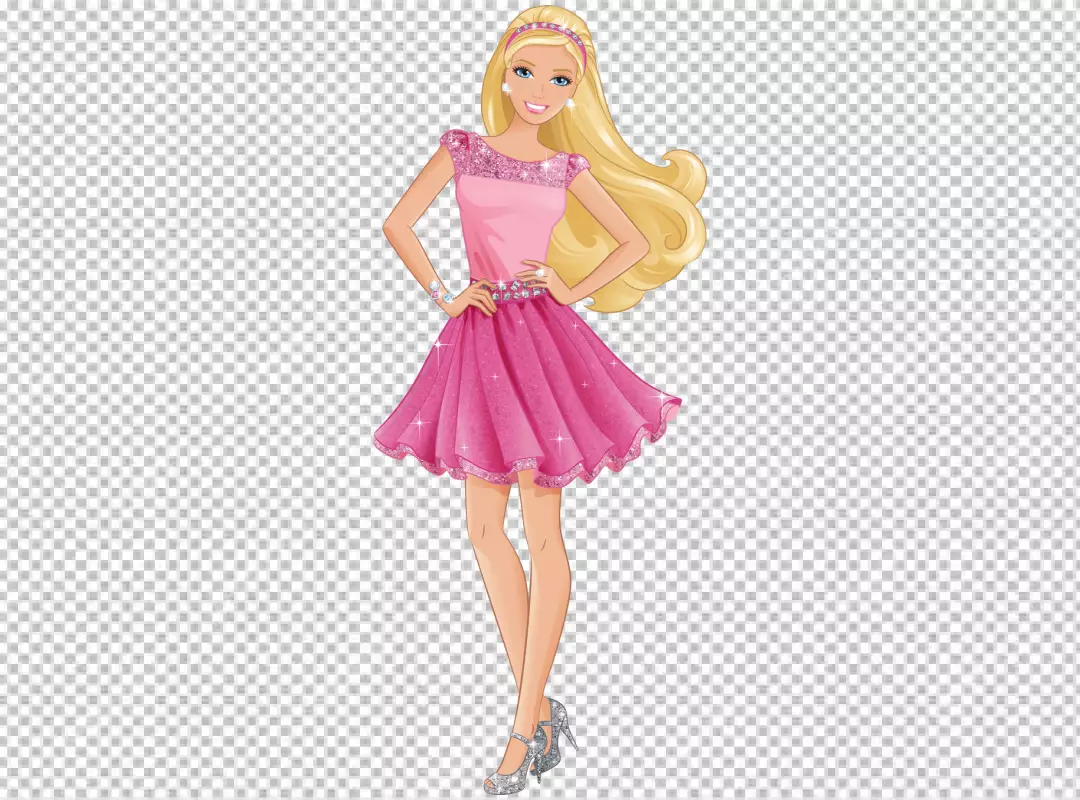 Free Premium PNG Barbie doll look like so happy because she's wearing a pink dress