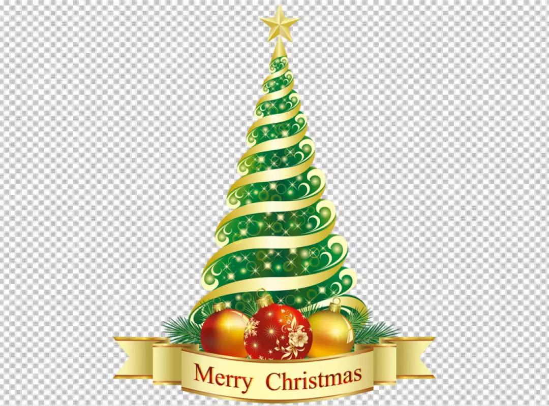 Free Premium PNG Christmas tree with balls and poinsettias PNG background 