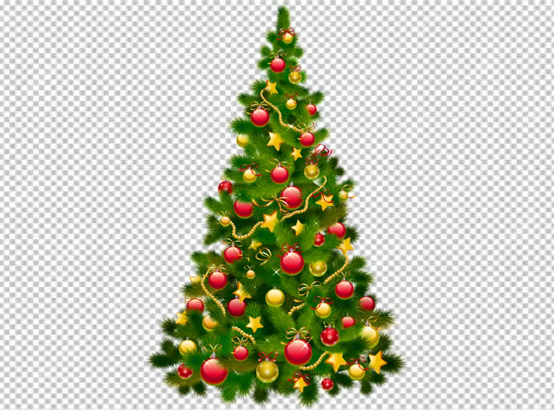 Free Premium PNG Christmas tree with balls and poinsettias PNG