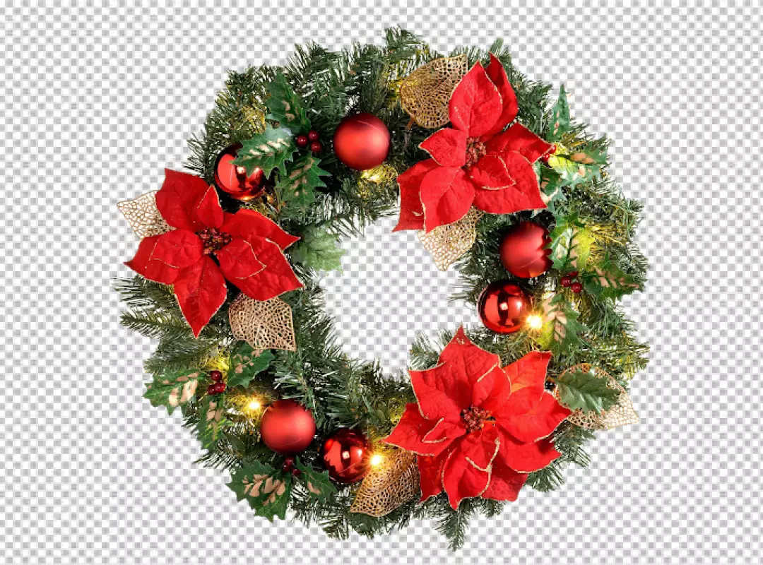 Free Premium PNG Beautifully crafted Christmas wreath with red bows and green pine needles