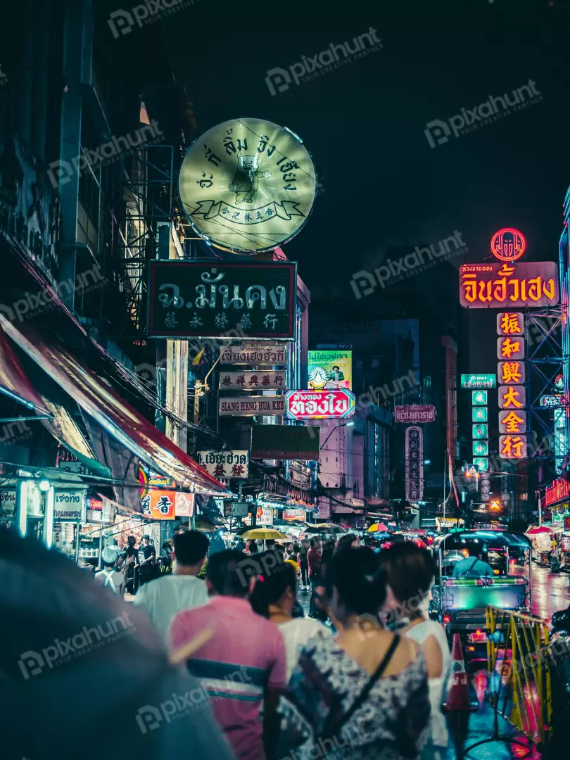 Free Premium Stock Photos Street is crowded with people and there are many shops and restaurants on either side of the street