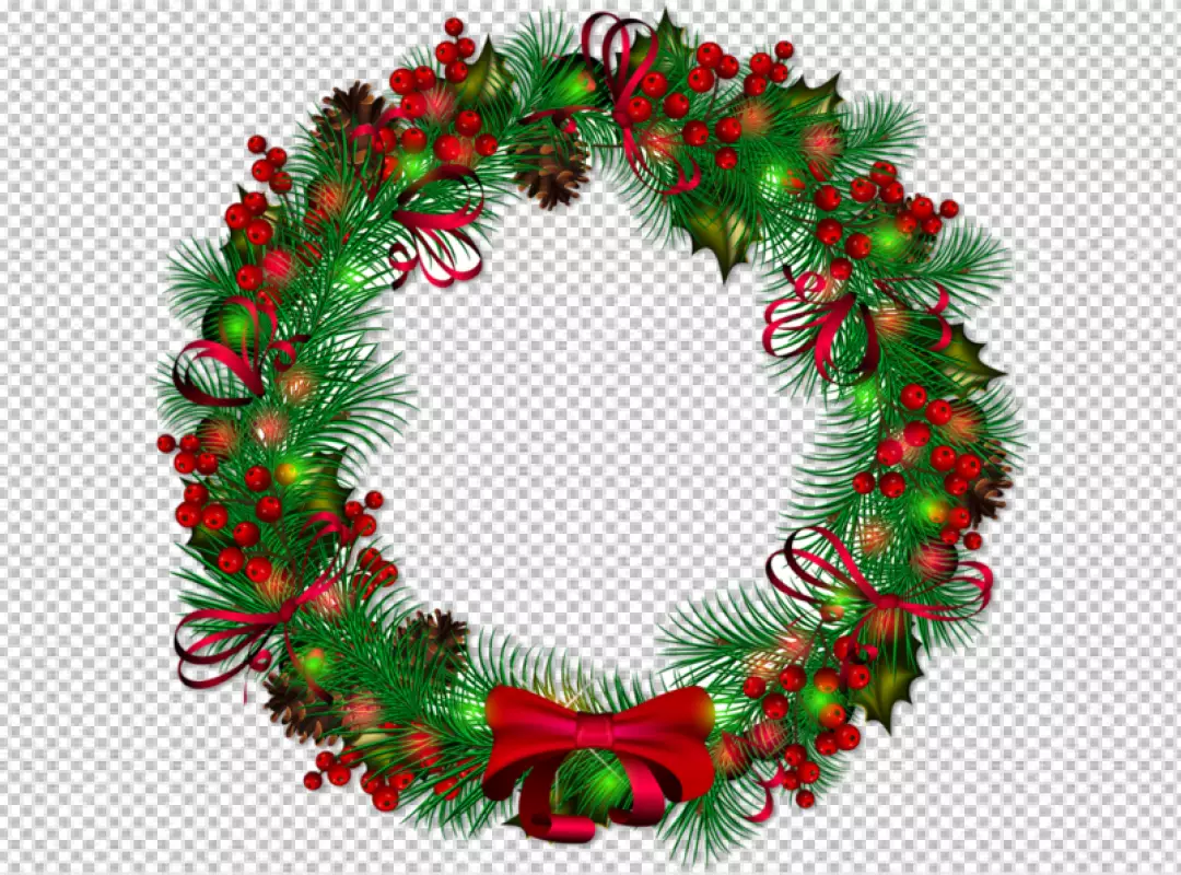 Free Premium PNG Realistic christmas wreath with red ornaments