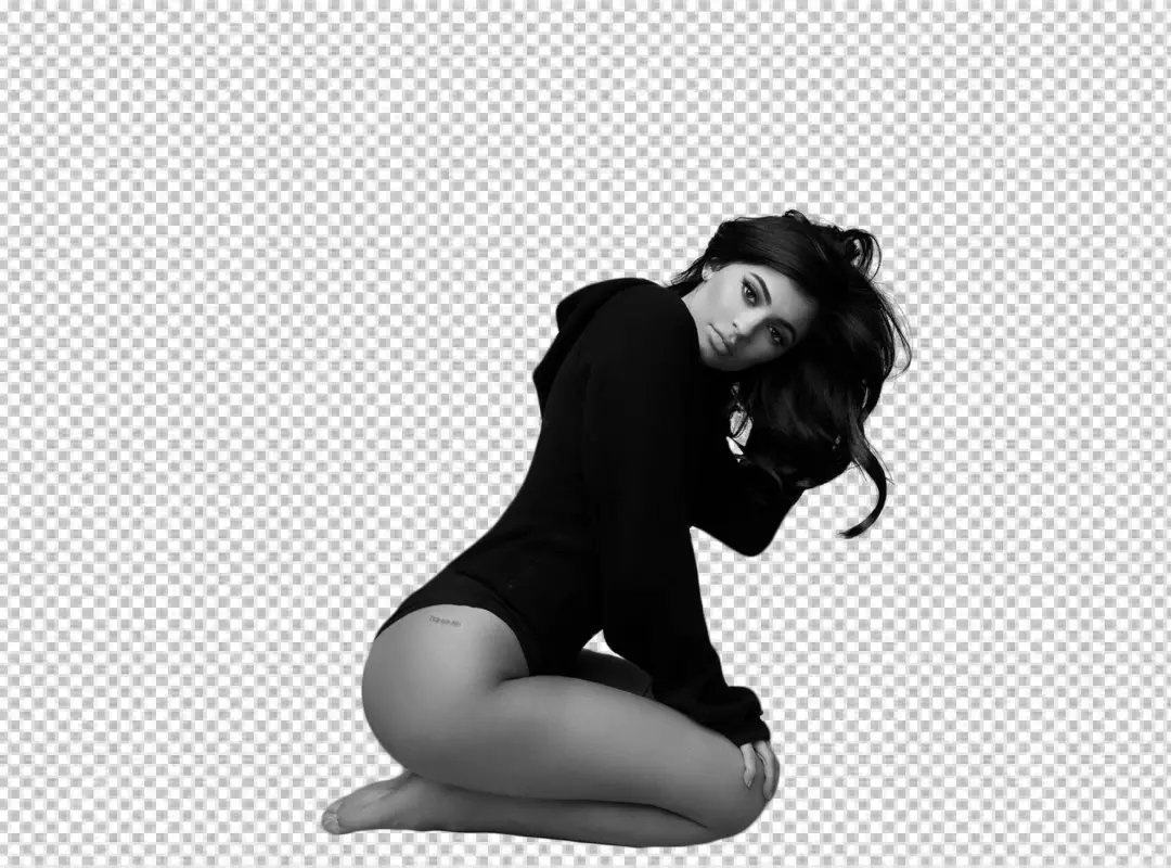 Free Premium PNG Kylie Jenner Sitting Black and white