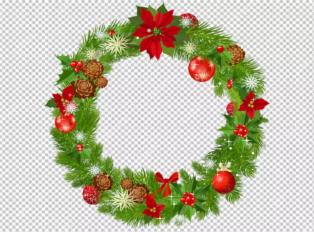 Free Premium PNG Realistic christmas wreath with flower