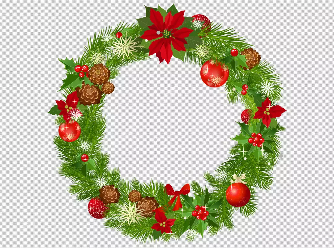 Free Premium PNG Realistic christmas wreath with red ornaments PNG