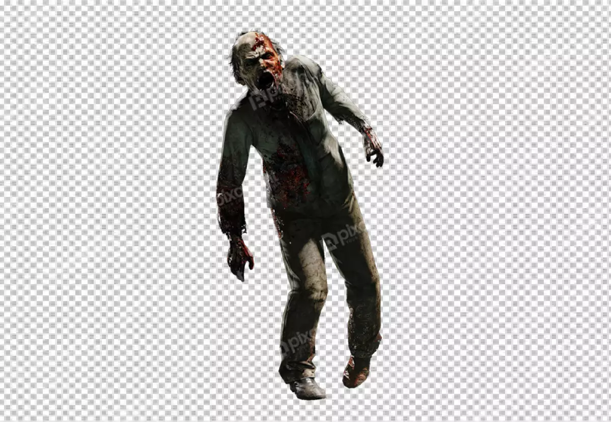 Free Premium PNG zombie's eyes are bloodshot and cloudy, and its teeth are yellow and jagged